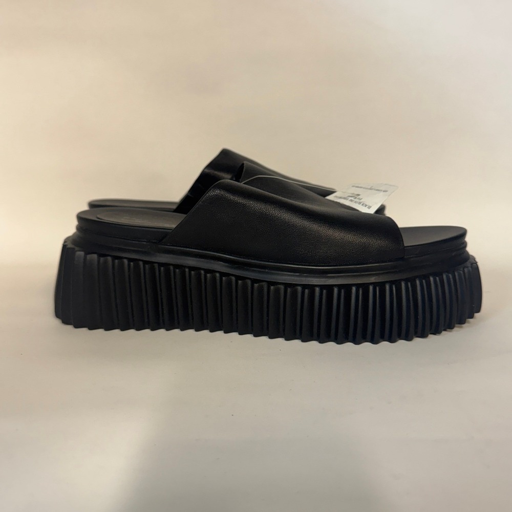 Vintage Havana Ruth Black Leather One Band Wedge Platform Slide Sandals 8.5 NEW